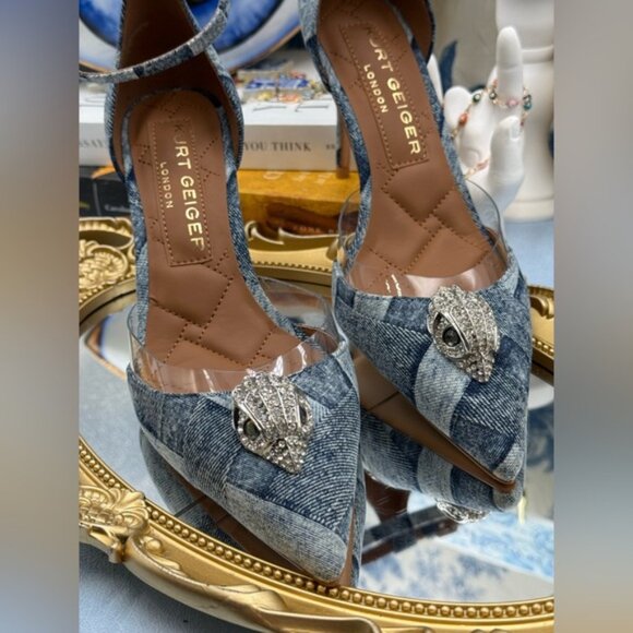 🆕 KURT GEIGER LONDON 🧿 NWOB Belgravia Denim Vinyl High Heel - Sz 37 US 7 - Picture 7 of 15
